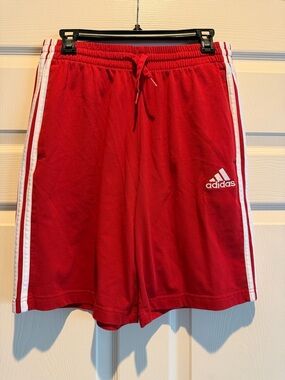 adidas Men’s Red Athletic Shorts with White Side Stripes